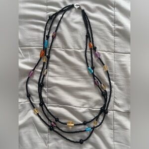 Antica Murrina Art Glass Triple 3 Strand Necklace Black Purple Orange Blue